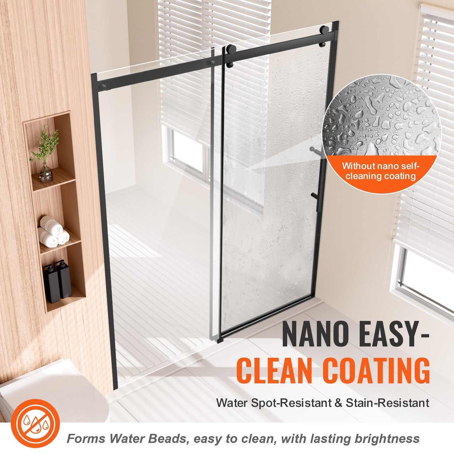 Frameless Shower Door, 58-59" W x 75" H, Shower Sliding Glass Door with 5/16"(8mm) Clear SGCC Tempered Glass, Waterproof Shatterproof Stain-Resistant with Stainless Steel Hardware, Matte Black