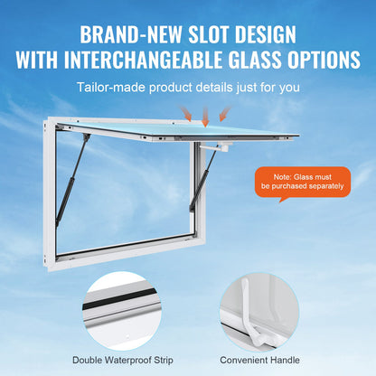 Concession Window for Food Truck, 36"x24" Aluminum Alloy Food Truck Service Window, Up to 85 Degrees Stand Serving Window with Awning Door & Drag Hook, for Food Trucks Concession Trailers