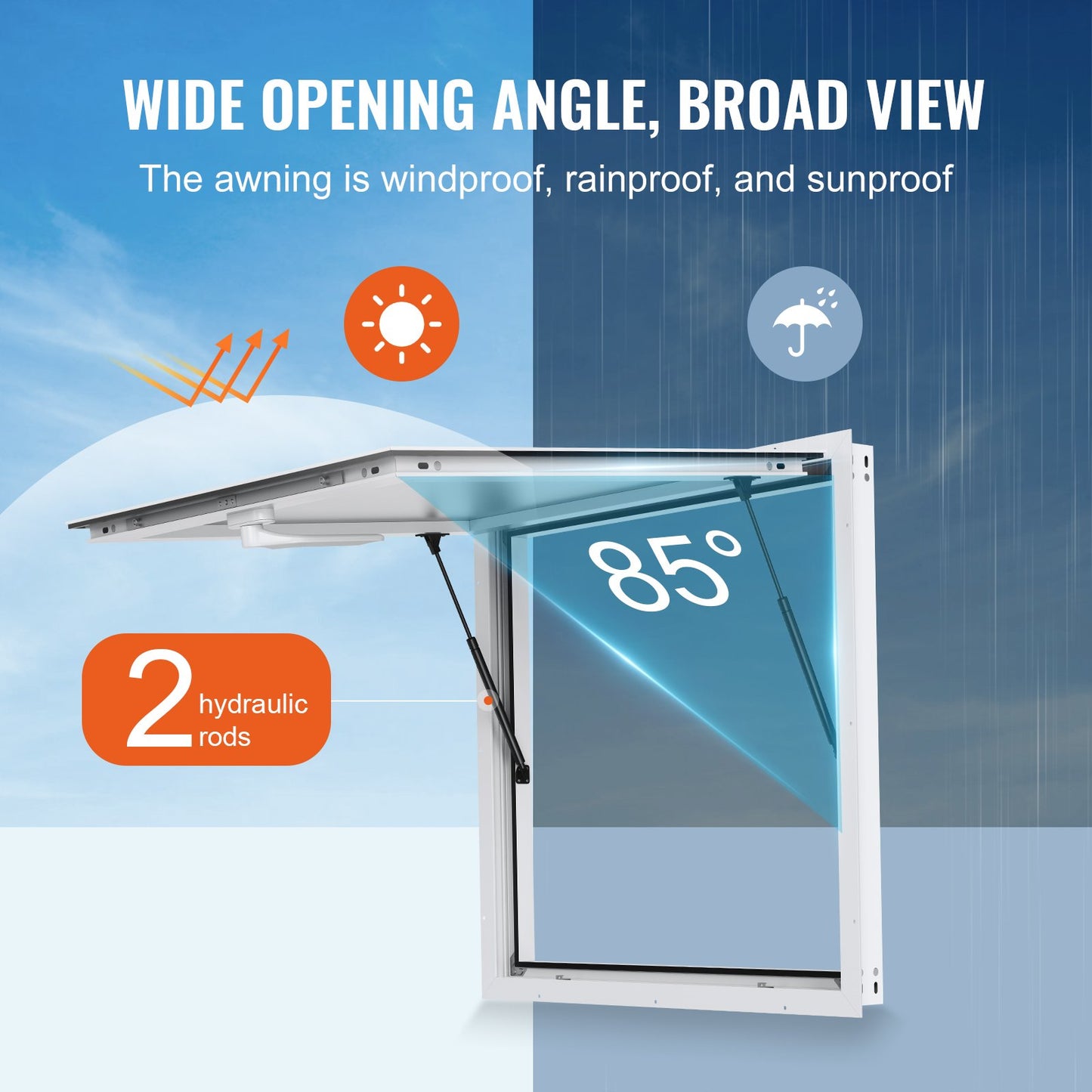 Concession Window for Food Truck, 36"x36" Aluminum Alloy Food Truck Service Window, Up to 85 Degrees Stand Serving Window with Awning Door & Drag Hook, for Food Trucks Concession Trailers
