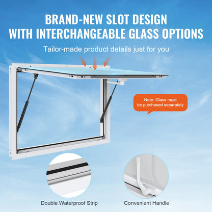 Concession Window for Food Truck, 48"x36" Aluminum Alloy Food Truck Service Window, Up to 85 Degrees Stand Serving Window with Awning Door & Drag Hook, for Food Trucks Concession Trailers