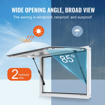 Concession Window for Food Truck, 48"x36" Aluminum Alloy Food Truck Service Window, Up to 85 Degrees Stand Serving Window with Awning Door & Drag Hook, for Food Trucks Concession Trailers