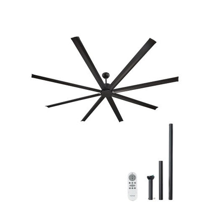 244 cm Deckenventilator ohne Beleuchtung, 6-stufige Fernbedienung, 8-flügeliges Aluminiumgehäuse, reversibler Gleichstrommotor, moderner, flacher Deckenventilator zur Außenmontage für Schlafzimmer, Wohnzimmer, Terrasse, Innen- und Außenbereich, Schwarz