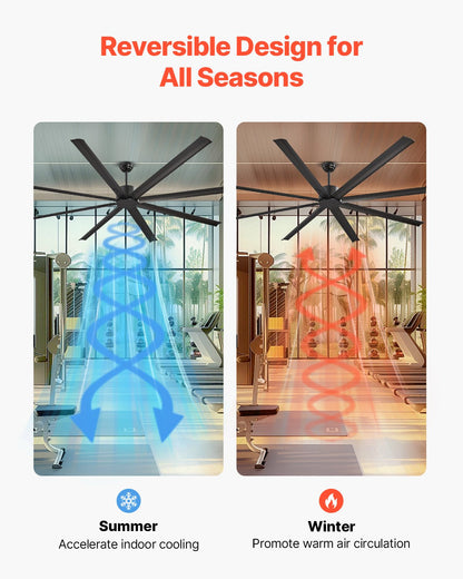 244 cm Deckenventilator ohne Beleuchtung, 6-stufige Fernbedienung, 8-flügeliges Aluminiumgehäuse, reversibler Gleichstrommotor, moderner, flacher Deckenventilator zur Außenmontage für Schlafzimmer, Wohnzimmer, Terrasse, Innen- und Außenbereich, Schwarz