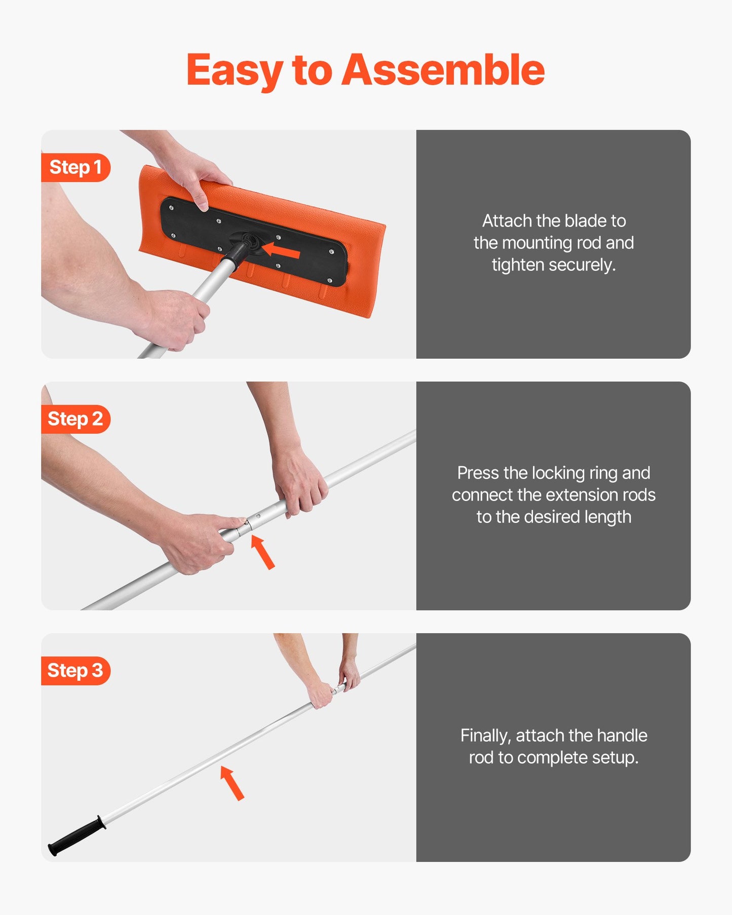 Schneeschaufel fürs Dach, 45 cm Schaumstoffblatt, 2,25–5,62 m verstellbarer Dachschneeschaber, Verlängerungsrohre und rutschfester Griff, leichtes Werkzeug zur Schneebeseitigung und Laubentfernung am Haus
