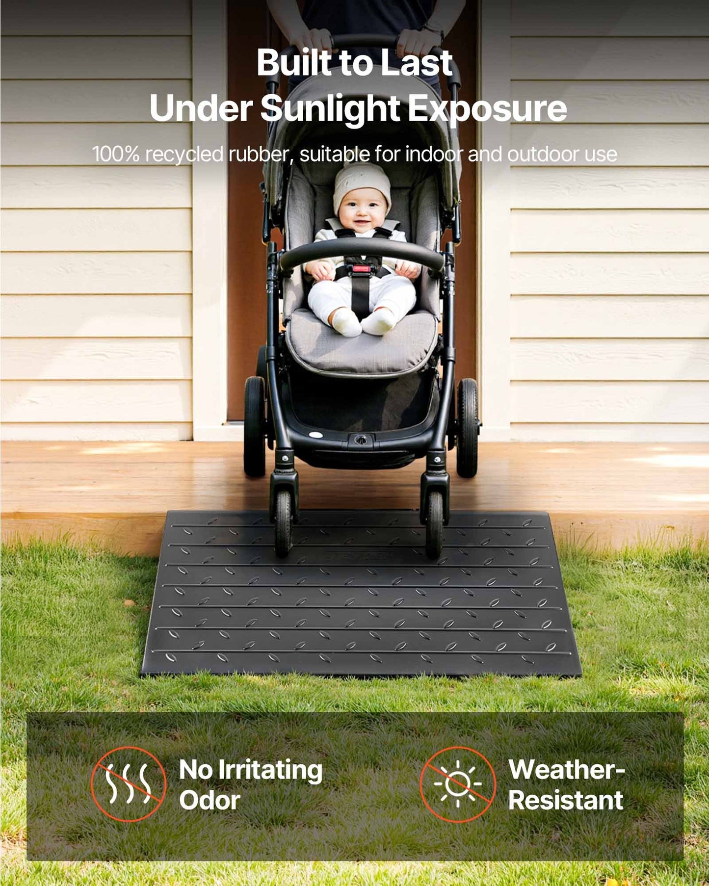 Schwellenrampe aus Gummi, 10 cm Steigung, Türschwelle, 3-Kanal-Kabelabdeckung, schräge Gummischwellenrampe, Tragfähigkeit 1000 kg (2200 lbs) für Rollstuhl und Scooter