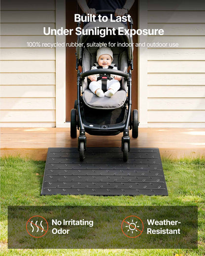 Schwellenrampe aus Gummi, 10 cm Steigung, Türschwelle, 3-Kanal-Kabelabdeckung, schräge Gummischwellenrampe, Tragfähigkeit 1000 kg (2200 lbs) für Rollstuhl und Scooter