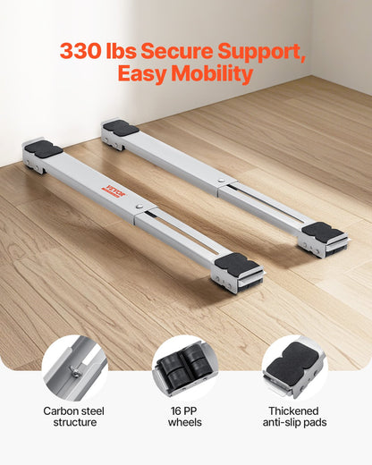 Schwerlast-Rollen für Möbel und Haushaltsgeräte, 299,4 kg Gesamttragkraft, ausziehbare Rollen für Waschmaschinen, Kühlschränke, Trockner und Geschirrspüler, weiß