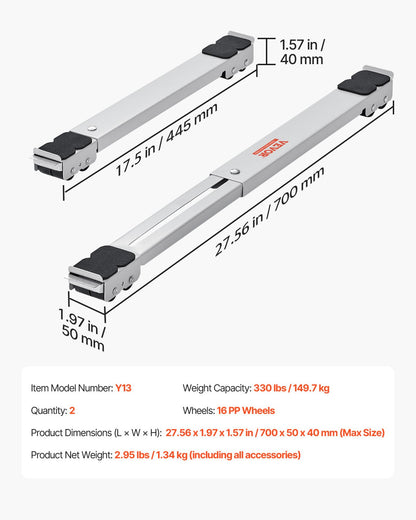 Schwerlast-Rollen für Möbel und Haushaltsgeräte, 299,4 kg Gesamttragkraft, ausziehbare Rollen für Waschmaschinen, Kühlschränke, Trockner und Geschirrspüler, weiß