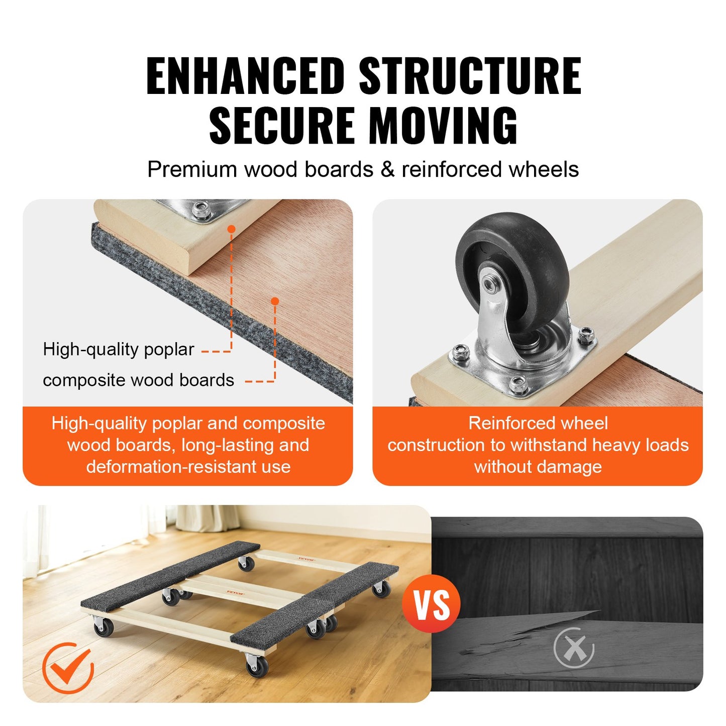 Möbelroller, je 454 kg Tragkraft, 2er-Pack, 45,7 x 76,2 cm, 20,3 x 7,6 cm PP-Lenkrollen, Schwerlast-Möbelroller für Hartholzmöbel, Umzugswagen, Transportwagen mit Rädern für schwere Möbel