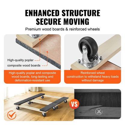 Möbelroller, je 454 kg Tragkraft, 2er-Pack, 45,7 x 76,2 cm, 20,3 x 7,6 cm PP-Lenkrollen, Schwerlast-Möbelroller für Hartholzmöbel, Umzugswagen, Transportwagen mit Rädern für schwere Möbel