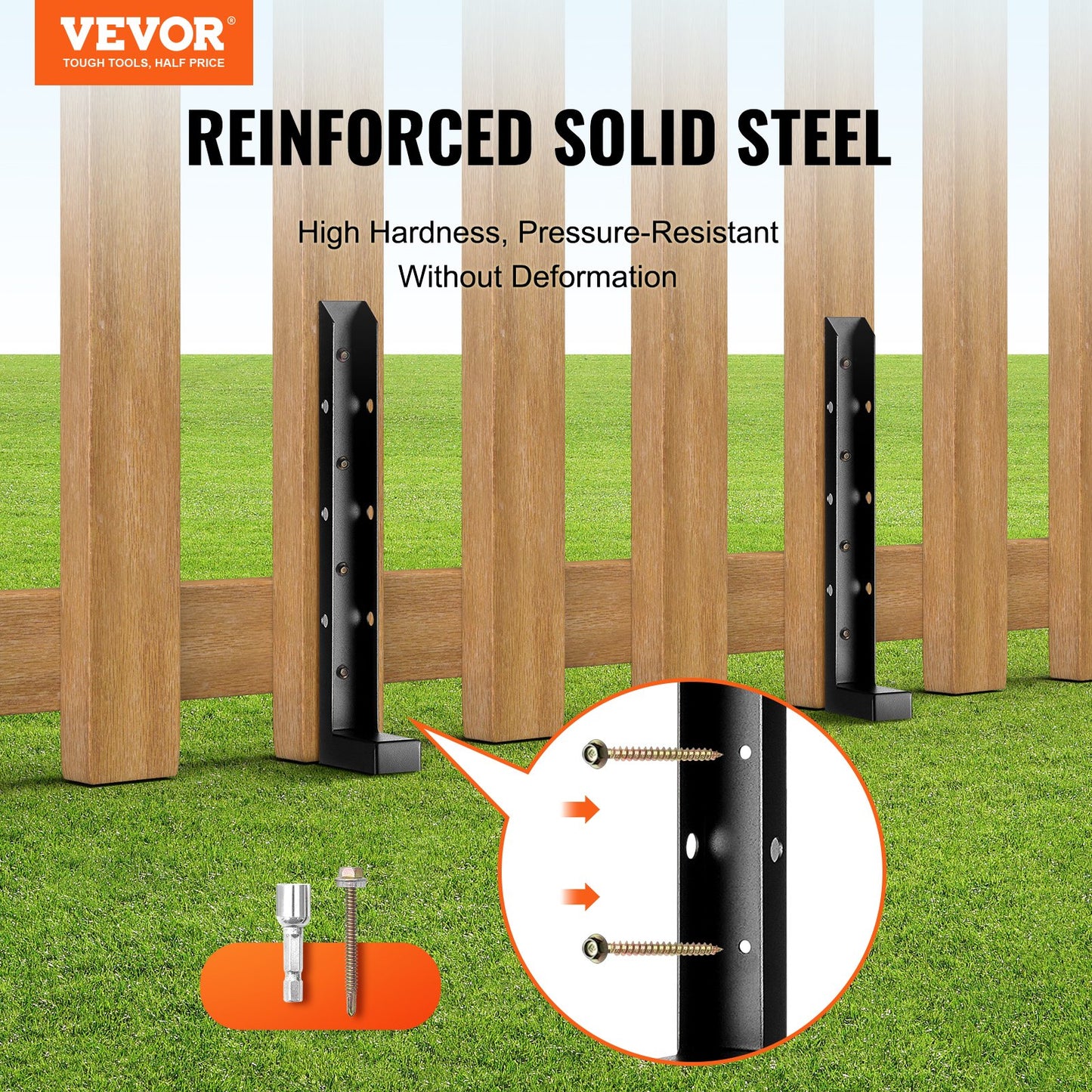 Fence Post Anchor Repair Kit, 2 Pack Inner Diameter 2 x2 Inches Heavy Duty Steel Fence Post Support Stakes, Anchor Ground Spike for Repair Tilted, Broken Wood Fence Post