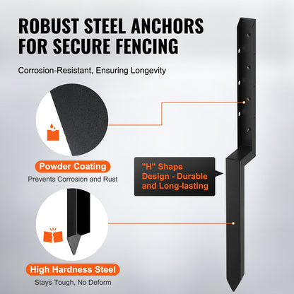 Fence Post Anchor Repair Kit, 2 Pack Inner Diameter 2 x2 Inches Heavy Duty Steel Fence Post Support Stakes, Anchor Ground Spike for Repair Tilted, Broken Wood Fence Post