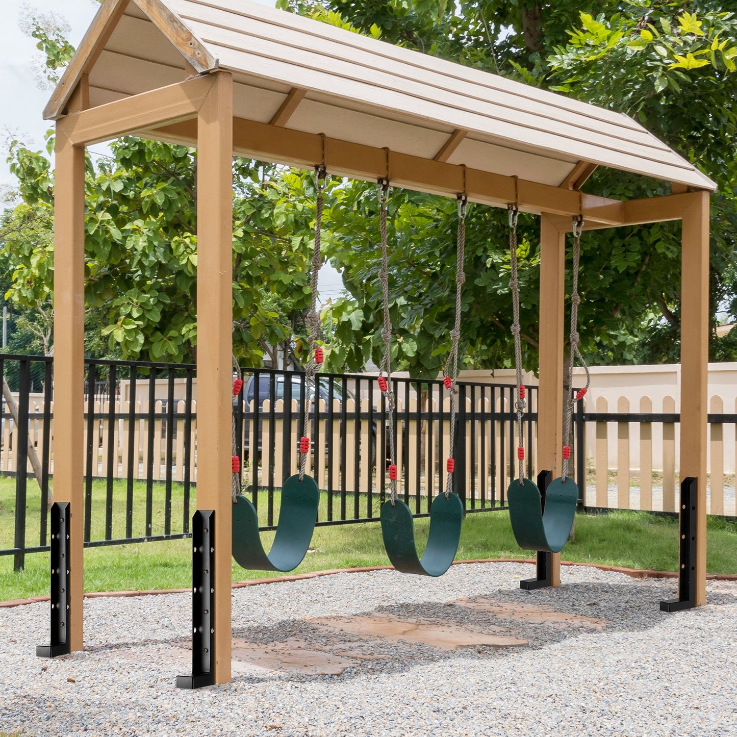 Fence Post Anchor Repair Kit, 2 Pack Inner Diameter 2 x2 Inches Heavy Duty Steel Fence Post Support Stakes, Anchor Ground Spike for Repair Tilted, Broken Wood Fence Post