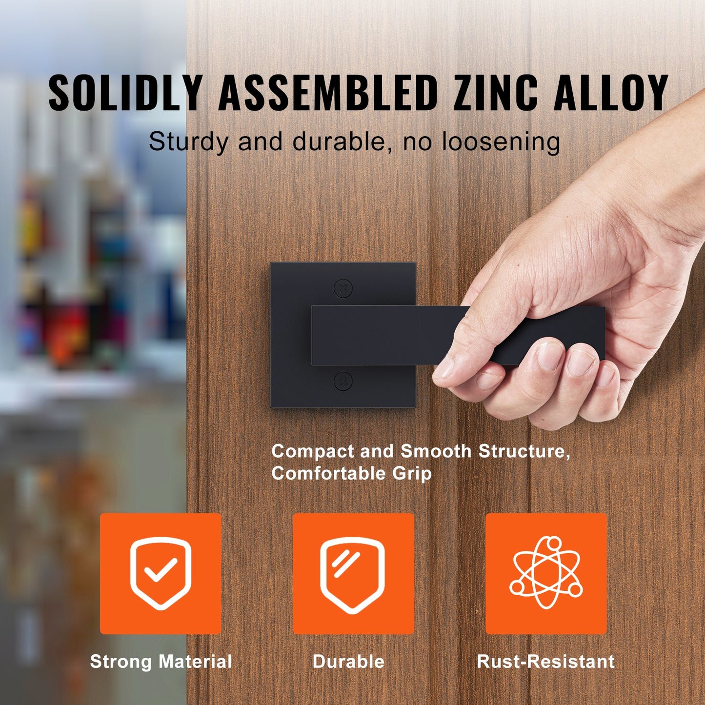 Türgriff-Blindgriff, 2 Stück, einseitig, nicht drehbar, zum Drücken/Ziehen, modernes quadratisches Türgriff-Set, beidseitig verwendbar für rechts- und linksdrehende Türen, für Speisekammer-, Schrank- und Fenstertüren, Mattschwarz