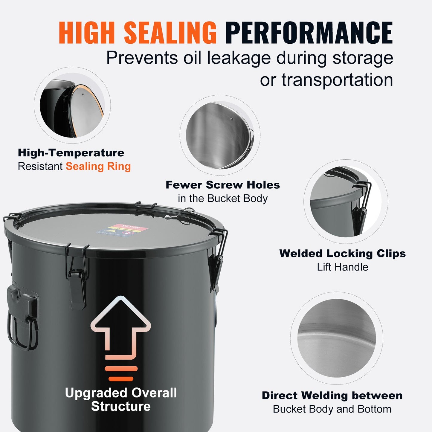 Frittierfettbehälter, 10-Gallonen-Ölentsorgungsbehälter aus Edelstahl mit rostfreier Beschichtung, Öltransportbehälter mit Deckel, Verschlussclips und Filterbeutel zum Filtern von heißem Speiseöl, Schwarz