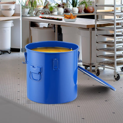 Frittierfettbehälter, 10-Gallonen-Ölentsorgungsbehälter aus Kohlenstoffstahl mit rostfreier Beschichtung, Öltransportbehälter mit Deckel, Verschlussclips, Filterbeutel zum Filtern von heißem Speiseöl, Blau