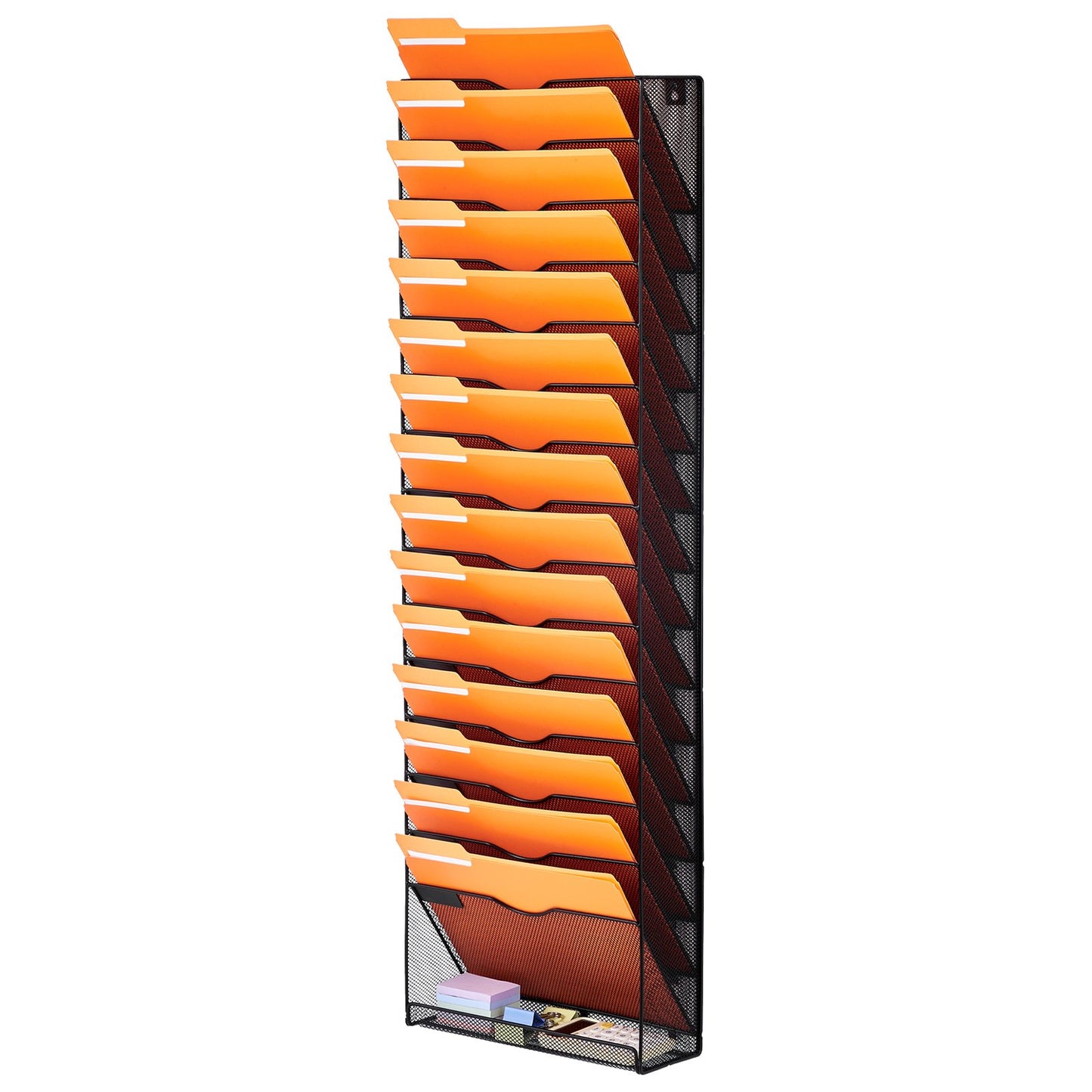 File Wall Rack, One-Piece 16 Pockets Mesh Wall File Holder, Wall Mounted Magazine Mail Paper & Document Storage Folder, Metal Wall File Organizer with Nametag Label, for Office Home & School