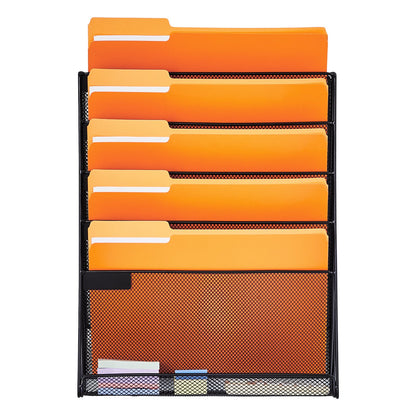 File Wall Rack, One-Piece 6 Pockets Mesh Wall File Holder, Wall Mounted Magazine Mail Paper & Document Storage Folder, Metal Wall File Organizer with Nametag Label, for Office Home & School