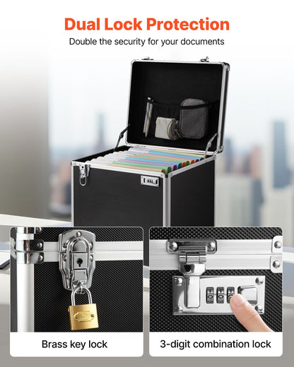 Portable File Storage Box, 395 x 320 x 380 mm Internal Chest Size, Locking Mobile Business Case with Telescopic Handle, Hand pull File Case for Office Home, Offices, Hospitals, Banks