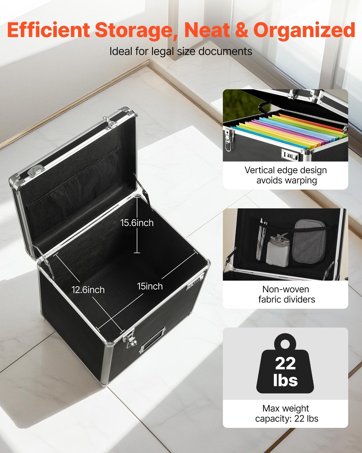 Portable File Storage Box, 395 x 320 x 380 mm Internal Chest Size, Locking Mobile Business Case with Telescopic Handle, Hand pull File Case for Office Home, Offices, Hospitals, Banks