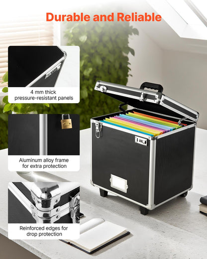 Portable File Storage Box, 395 x 320 x 380 mm Internal Chest Size, Locking Mobile Business Case with Telescopic Handle, Hand pull File Case for Office Home, Offices, Hospitals, Banks