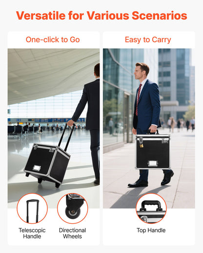 Portable File Storage Box, 395 x 320 x 380 mm Internal Chest Size, Locking Mobile Business Case with Telescopic Handle, Hand pull File Case for Office Home, Offices, Hospitals, Banks