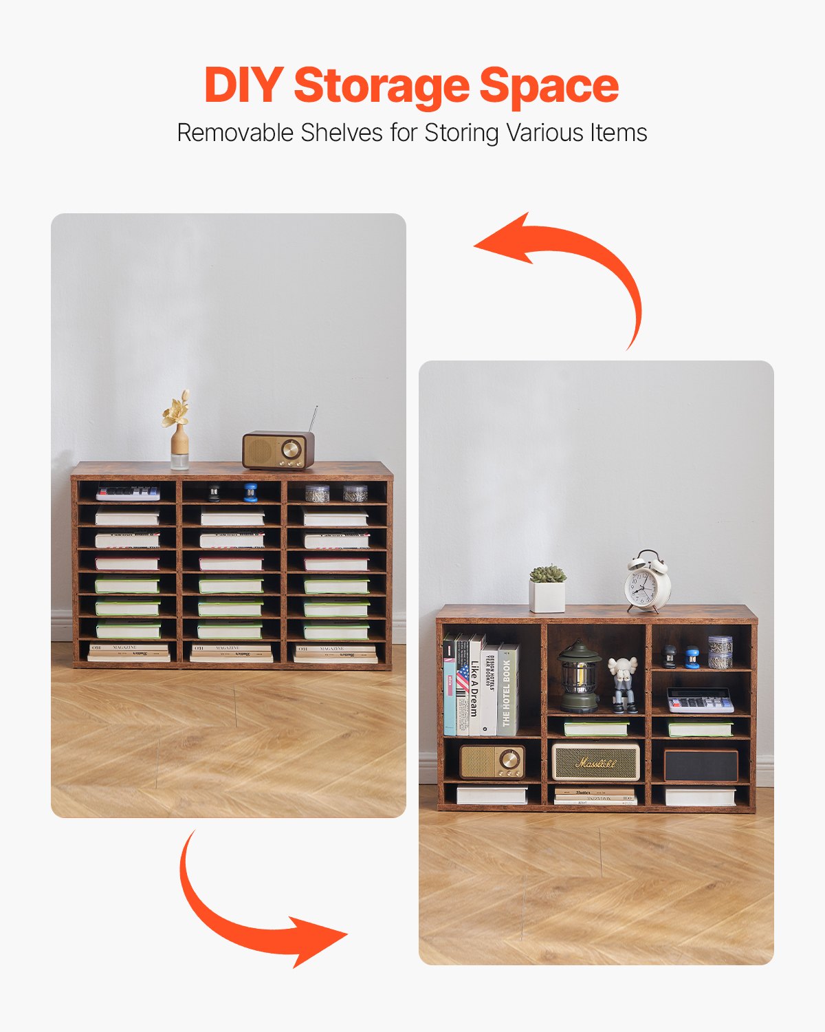 Literature Organizer, 24 Compartments Office Mailbox with Removable Shelves, Wooden Mailbox Sorter Particle Board Office Home Classroom Storage, File Sorter for Documents, Papers, Dark Brown