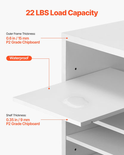 Literature Organizer, 24 Compartments Office Mailbox with Adjustable Shelves, Wooden Mailbox Sorter Medium Density Fiberboard Office Home Classroom Storage for Files, Documents, Papers, White