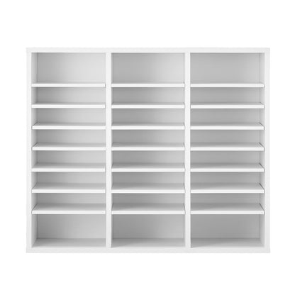 Literature Organizer, 24 Compartments Office Mailbox with Adjustable Shelves, Wooden Mailbox Sorter Medium Density Fiberboard Office Home Classroom Storage for Files, Documents, Papers, White
