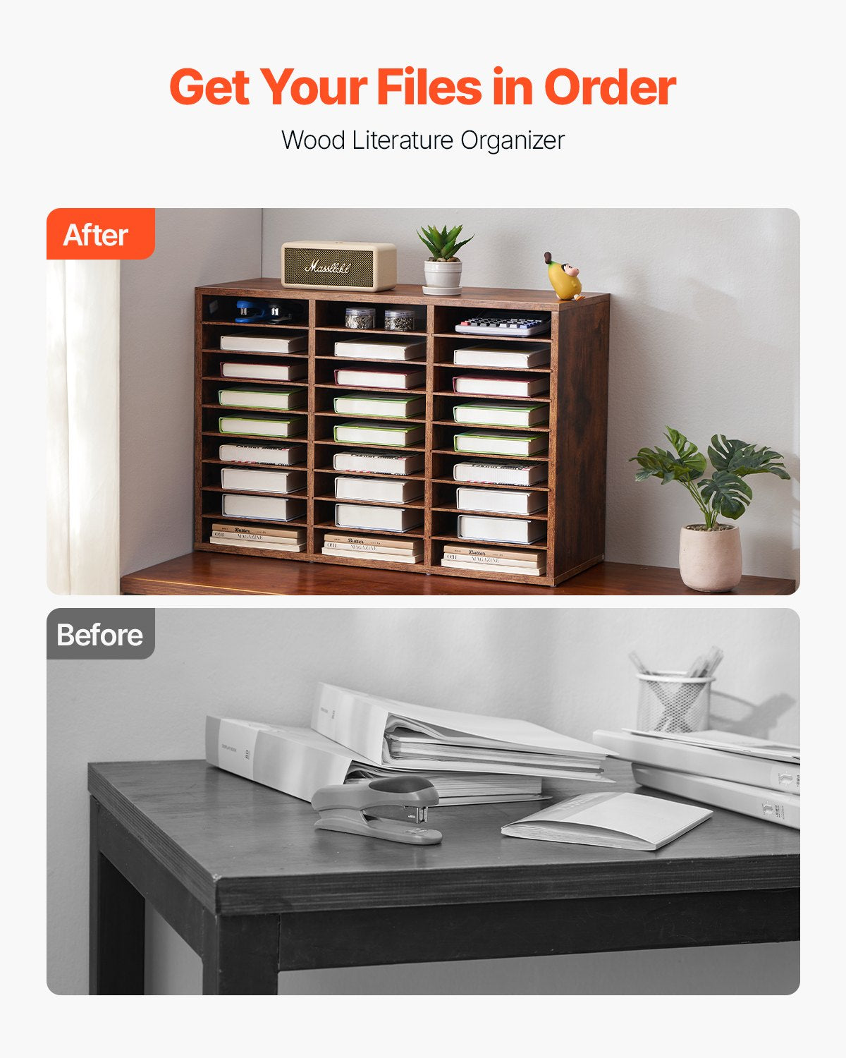 Briefkasten mit 27 Fächern und herausnehmbaren Regalböden, geeignet für Büro, Zuhause und Klassenzimmer, dunkelbraun