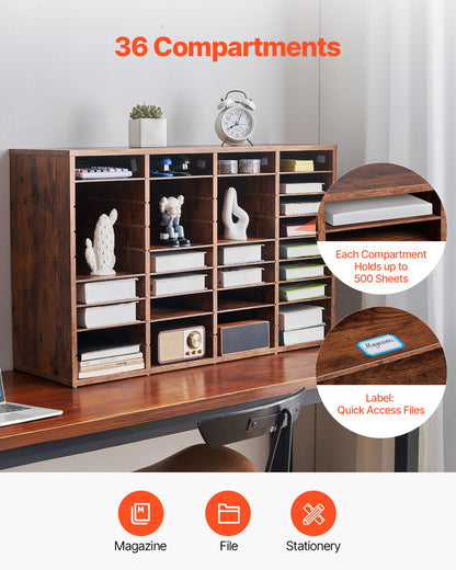 Briefkasten mit 36 ​​Fächern und herausnehmbaren Regalböden, geeignet für Büro, Zuhause und Klassenzimmer, dunkelbraun