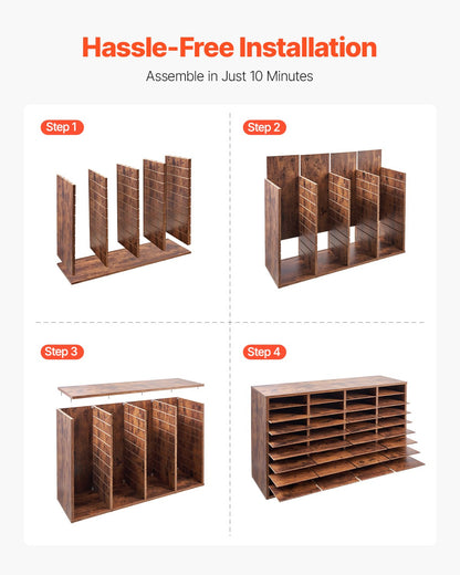 Briefkasten mit 36 ​​Fächern und herausnehmbaren Regalböden, geeignet für Büro, Zuhause und Klassenzimmer, dunkelbraun