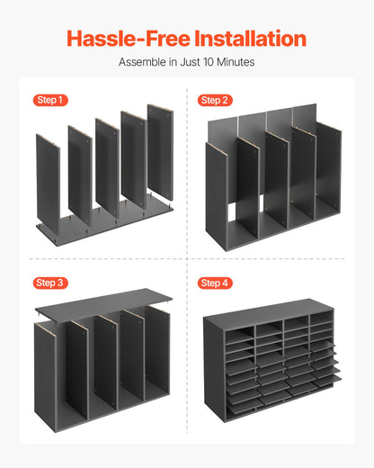 Literature Organizer, 36 Compartments Office Mailbox with Adjustable Shelves, Wooden Mailbox Sorter Medium Density Fiberboard Office Home Classroom Storage for Files, Documents, Papers, Grey