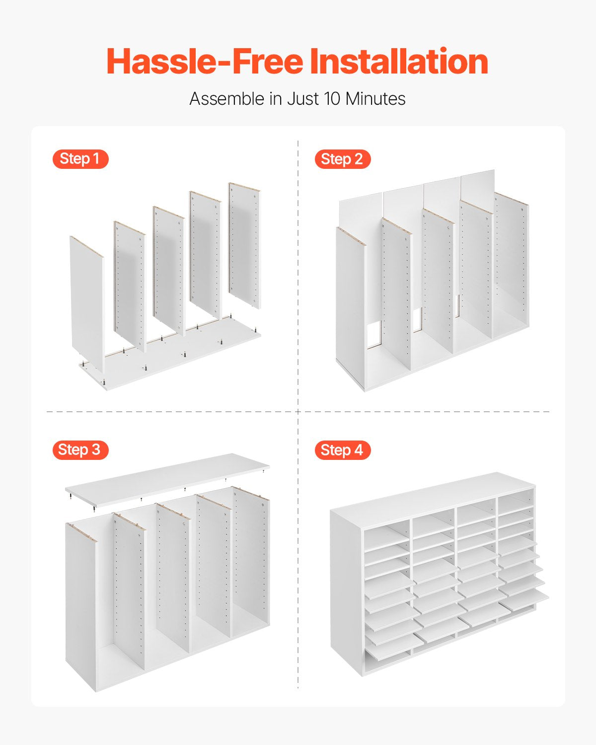 Literature Organizer, 36 Compartments Office Mailbox with Adjustable Shelves, Wooden Mailbox Sorter Medium Density Fiberboard Office Home Classroom Storage for Files, Documents, Papers, White