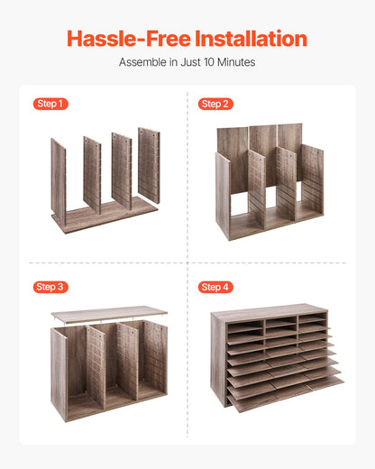 Briefkasten mit 27 Fächern und herausnehmbaren Regalböden, geeignet für Büro, Zuhause und Klassenzimmer, mit Aufbewahrungsmöglichkeiten für Akten, Dokumente und Papier, schwarz-grau