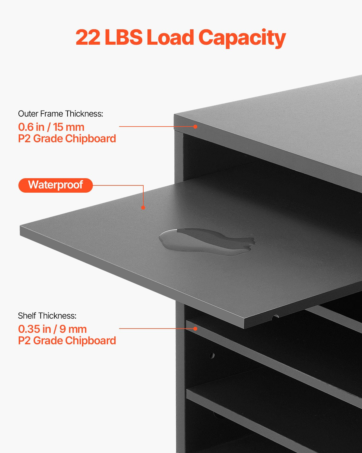 Briefkasten mit 5 Fächern und verstellbaren Regalböden, aus mitteldichter Faserplatte (MDF) gefertigt, ideal für Büro, Zuhause oder Klassenzimmer, zur Aufbewahrung von Akten, Dokumenten und Papieren, Grau