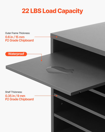Briefkasten mit 5 Fächern und verstellbaren Regalböden, aus mitteldichter Faserplatte (MDF) gefertigt, ideal für Büro, Zuhause oder Klassenzimmer, zur Aufbewahrung von Akten, Dokumenten und Papieren, Grau