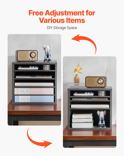 Briefkasten mit 5 Fächern und verstellbaren Regalböden, aus mitteldichter Faserplatte (MDF) gefertigt, ideal für Büro, Zuhause oder Klassenzimmer, zur Aufbewahrung von Akten, Dokumenten und Papieren, Grau