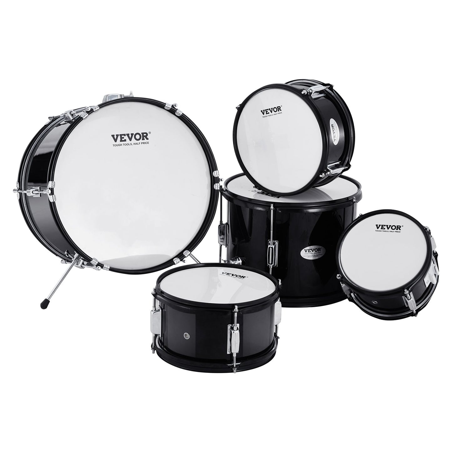 Kids Drum Set, 5-Piece, 16 in Beginner Full Drum Set with Bass Toms Snare Floor Drum Adjustable Throne Cymbal Hi-Hat Pedal and Two Pairs of Drumsticks, Starter Drum Kit for Child Kids, Black