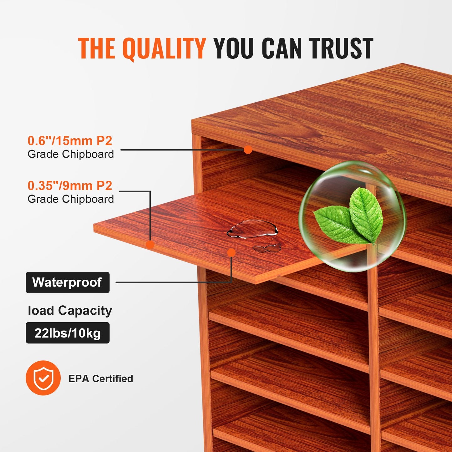 27 Compartments Wood Literature Organizer, Adjustable Shelves, Medium Density Fiberboard Mail Center, Office Home School Storage for Files, Documents, Papers, Magazines, Brown