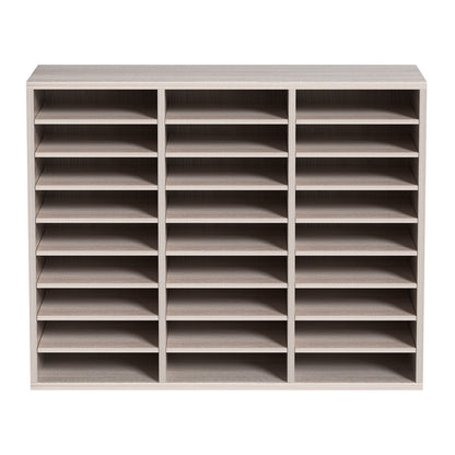 27 Compartments Wood Literature Organizer, Adjustable Shelves, Medium Density Fiberboard Mail Center, Office Home School Storage for Files, Documents, Papers, Magazines, Grey