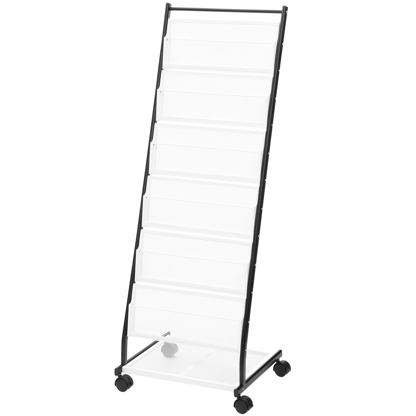 Brochure Display Rack, 6-Tier Magazine Literature Display Stand, Floor Standing Magazine Rack Newspaper Catalog Holders, Movable with 4 Wheels (2 Lockable) for Shop Exhibitions Office, 6 Pockets