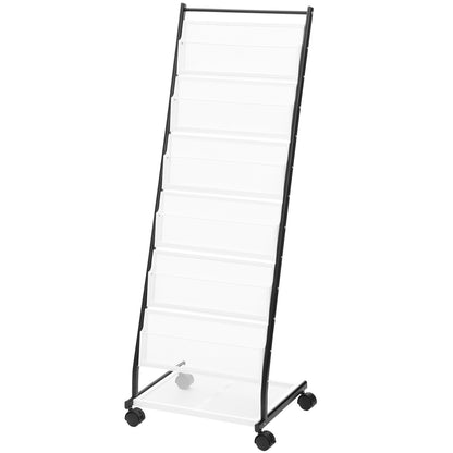 Brochure Display Rack, 6-Tier Magazine Literature Display Stand, Floor Standing Magazine Rack Newspaper Catalog Holders, Movable with 4 Wheels (2 Lockable) for Shop Exhibitions Office, 6 Pockets