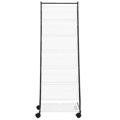 Brochure Display Rack, 6-Tier Magazine Literature Display Stand, Floor Standing Magazine Rack Newspaper Catalog Holders, Movable with 4 Wheels (2 Lockable) for Shop Exhibitions Office, 6 Pockets