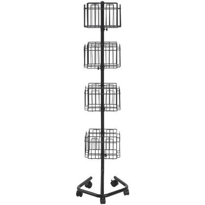 Brochure Display Rack, 4-Tier 32 Pockets Rotating Magazine Literature Display Stand for Postcards, 360° Spinning Greeting Cards Rack with 5 Wheels (2 Lockable) for Shop Exhibitions Office