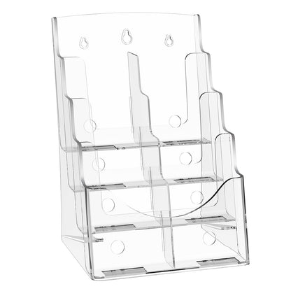 Acrylic Brochure Holder 8.5 x 11 inch, 4-Tier Clear Acrylic Literature Display Stand, Plastic Literature Organizer Flyer Stand & Removable Divider for Office Exhibition, Countertop or Wall Mount