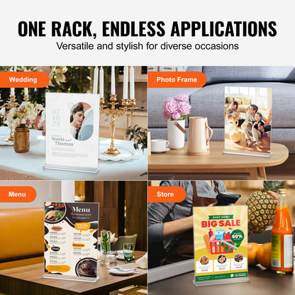 Acryl-Schildhalter, 6er-Pack, 8,5 x 11 Zoll (ca. 21,6 x 27,9 cm) große Prospekthalter, T-förmiger, doppelseitiger Aufsteller, transparenter Acryl-Tischkartenhalter für Speisekarten, Fotos und Papier, ideal für Restaurants, Büros, Hochzeiten und Bars.