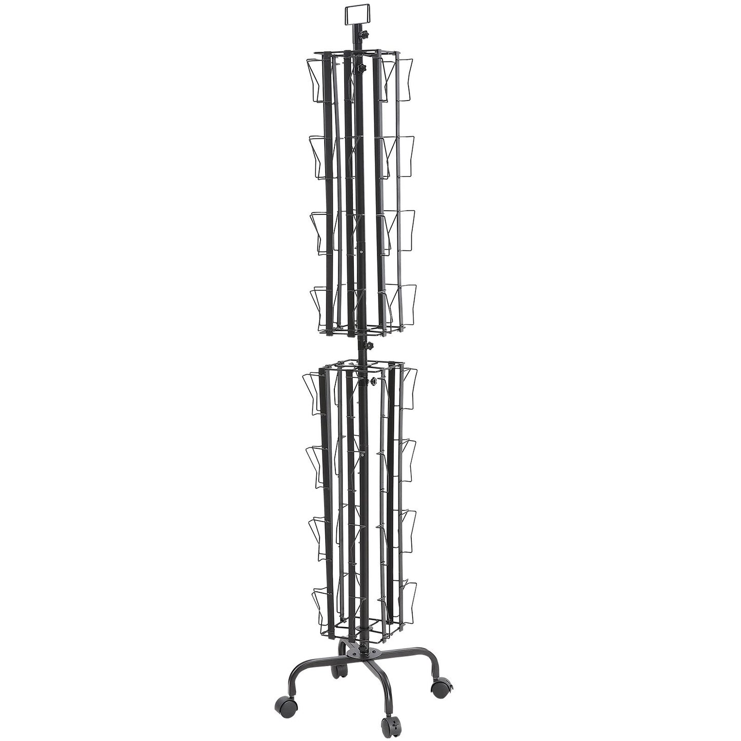 Grußkartenständer, drehbarer Postkarten- und Broschürenständer mit 32 Fächern, 360° drehbarer Kartenständer mit Schildhalter und 4 Rollen (2 feststellbar) für Ausstellungen, Büros und Messen