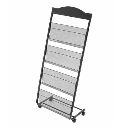 Brochure Display Rack, 4-Tier Magazine Literature Display Stand with Wheels, Movable Floor Standing Magazine Rack, Heavy Duty Newspaper Catalog Holders for Shop Exhibitions Office Craft Fairs