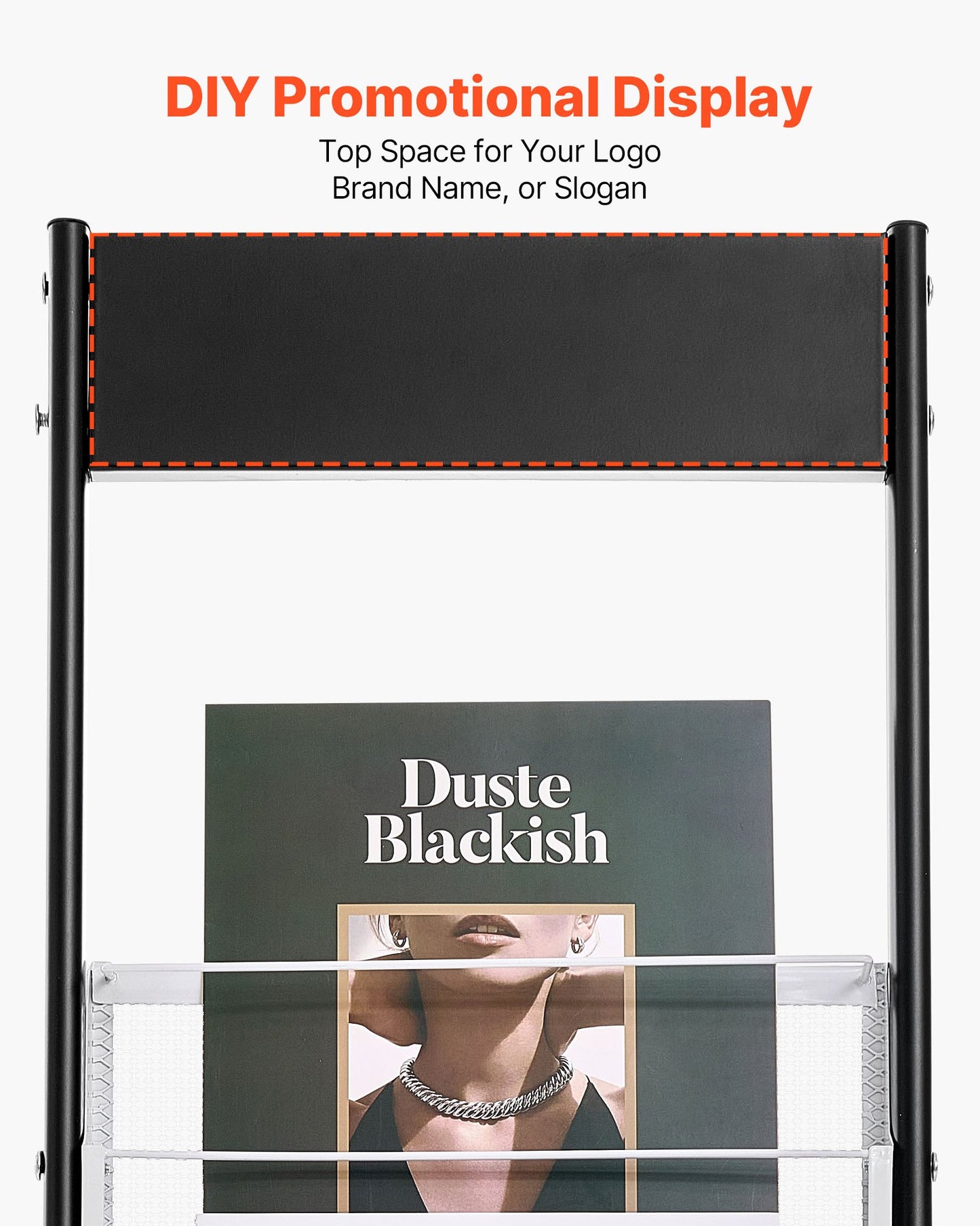 Prospektständer, schmaler 6-stufiger Zeitschriften- und Prospektständer mit Rollen, freistehender Zeitschriftenständer aus Metall, bewegliche Zeitungs- und Kataloghalter für Ladenausstellungen und Büros (6 Fächer)